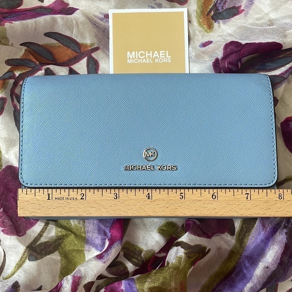 Brand New Michael Kors Genuine Leather Chambray Blue Snap Wallet Clutch - Picture 5 of 16
